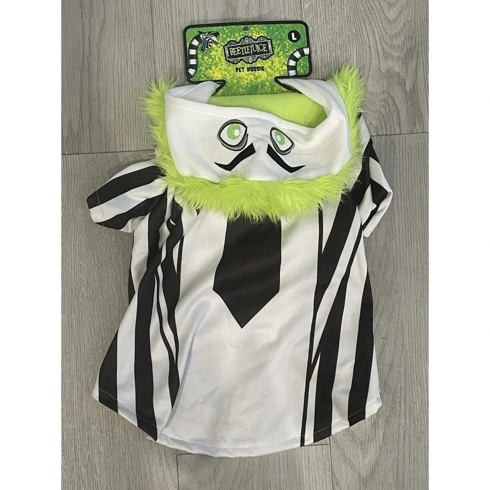 NEW Beetlejuice Green White Black Halloween Pet Dog Costume w/ Hair - Size L